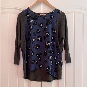 Rebecca Taylor Blue‎ Cool Cat Animal Print Silk / Wool Women’s Top Size 2